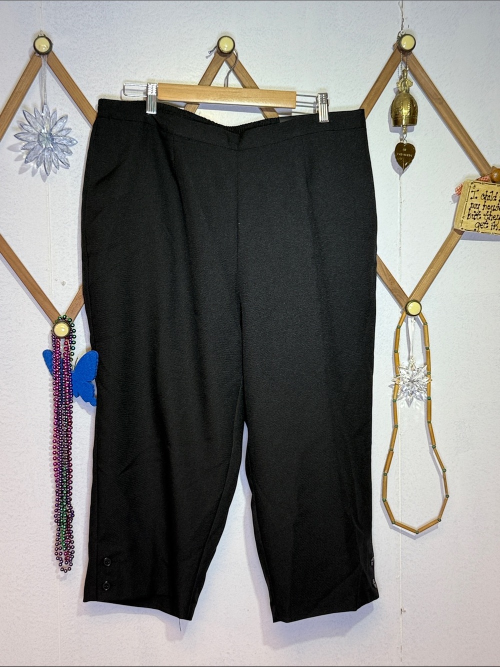 Alfred Dunner Women's Black Capri Pants with Hem Button Detail